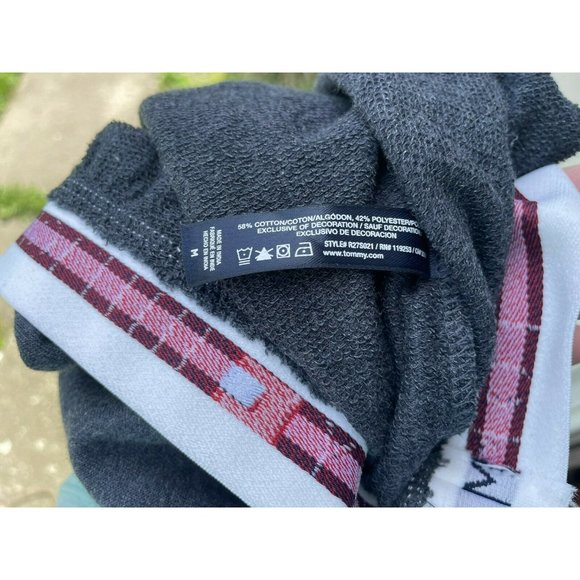 Tommy Hilfiger Logo Gray Cropped Hoodie Sweatshirt V-Neck Sz M Urban Outfitters - Picture 9 of 9